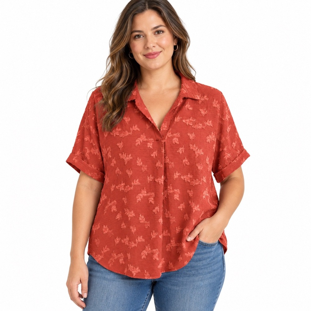 White Birch Rust Red Eyelash Textured Oversized Top Large Fall Season